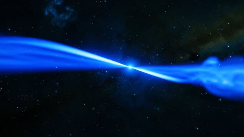 The jets streaming off a neutron star. Fly into the cone to supercharge the FSD for a single jump of roughly 300% range, at the cost of a little drive damage.
